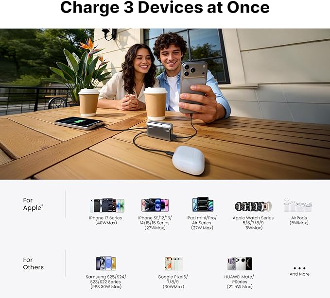 sharge Mini Portable Charger 45W 10000mAh Power Bank, Fast Charging Battery Pack with Built-in USB-C Cable, Compact Portable Phone Charger Travel Essentials Powerbank for iPhone 17/16