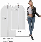 Mskitchen Garment Bags for Hanging Clothes, Clear Plastic Closet Storage Covers with Cedar Balls, 24" x 43"/54”, 6 Pack