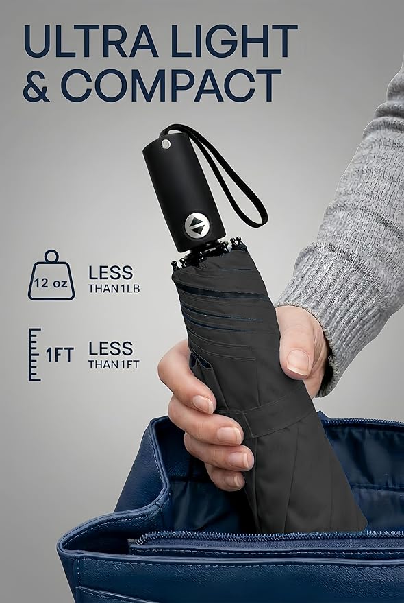 BAODINI Compact Travel Umbrella Small Windproof Auto Open Close for UV Sun Protection UPF 50+ and Rain Fits Backpack Purse & Suitcase