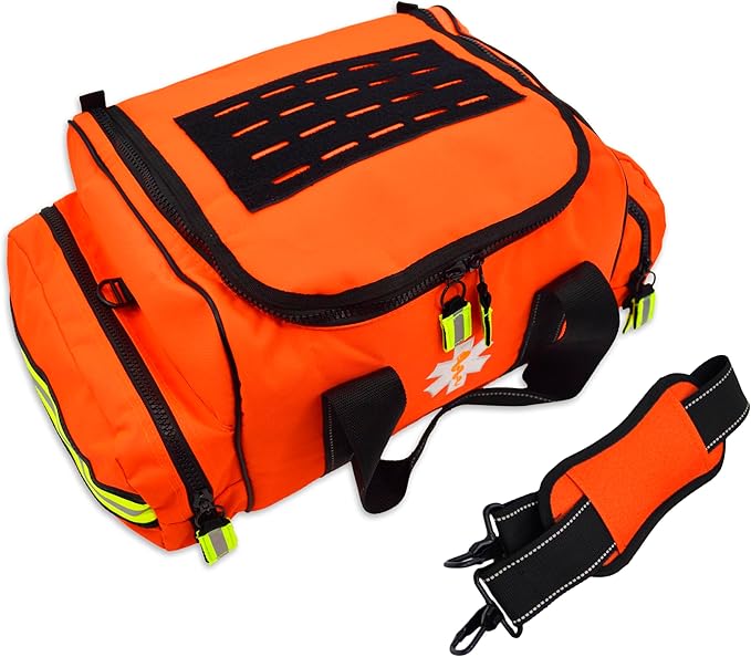 Lightning X Products Lightning X Pre-Stocked EMS/EMT Trauma Kit w/Large First Responder Bag & 256 Aid Medical Supplies - Orange