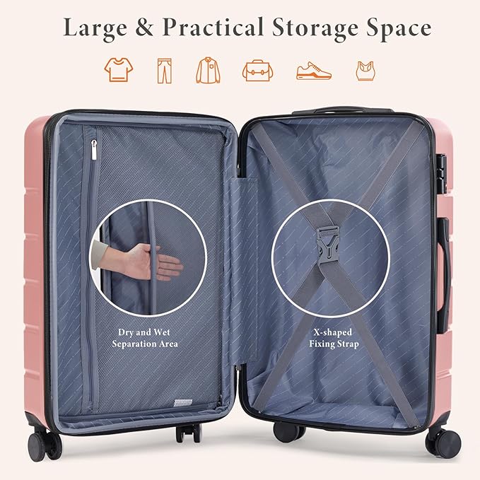 Sweetcrispy Carry on Suitcase, 29IN Luggage with Spinner Wheels, Hard Shell ABS, TSA Lock, Pale Pink