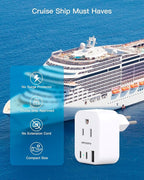 HANYCONY Brazil Power Adapter, Type N Plug Adapter with 2 Outlets 3 USB Ports (2 USB C), Travel Adapter for US to Brazil Brazilian Brasil