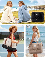 LOVEVOOK Travel Duffel Bag - Versatile Weekender Bag for Women, Puffer Carry On & Overnight Bag for Short Trips, Black/White/Brown