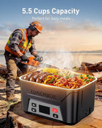 EAST OAK Heated Lunch Box for Men, Electric Lunch Box for Adults, 5.5 Cups Cordless Portable Food Warmer, Rechargeable Self Heating Food Heater with Memory Function, Automatic Keep Warm(Classic Black)