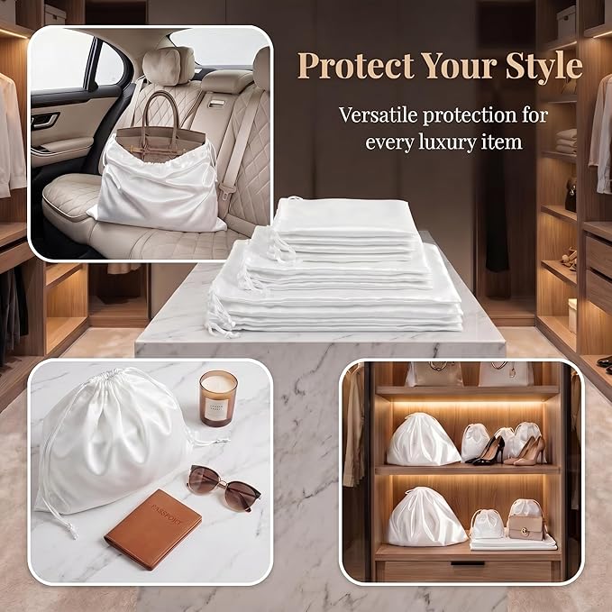 Peohud 9 Pack Dust Cover Storage Bags, Purse Dust Bags with Drawstring, Large Silk Cloth Travel Storage Pouch for Handbags Shoulder Bags Purses Shoes Luggage
