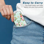 Credit Card Holder, Mini Aluminum Card Wallet RFID Blocking Slim Metal Hard Card Case for Women Men, Green Flowers