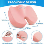TushGuard Seat Cushion for Office Chair Memory Foam Non-Slip Cushion Back, Relief Chair Pad, Butt Pillow for Office, Car, Computer Desk, Pink, X-Large