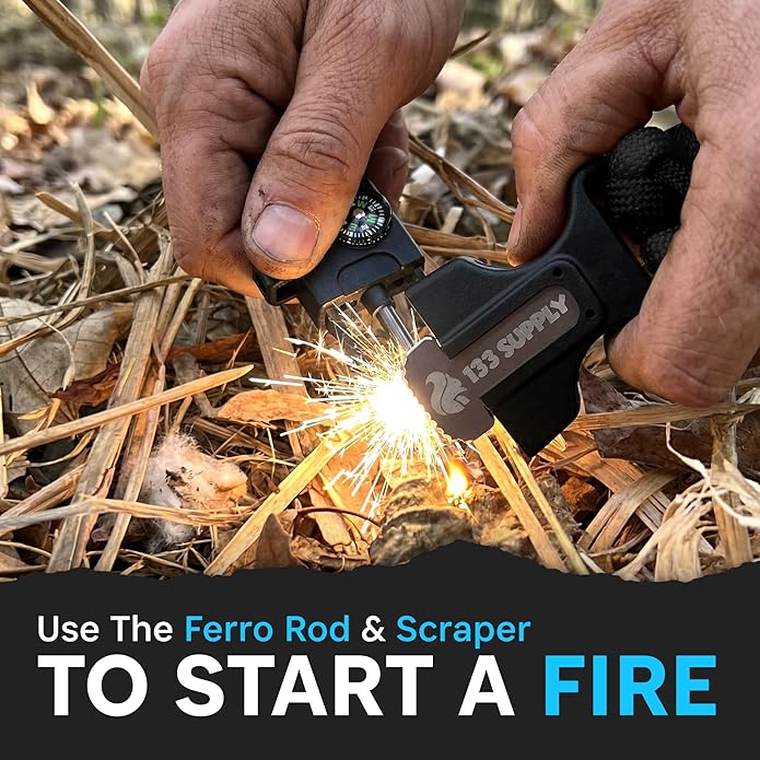 Paracord Bracelet Compass Hiking Survival Kit Emergency Whistle Fire Starter Camping Gear Hiking Essentials Fishing Hunting Accessories EDC Backpacking Gear Tactical Survival Gear Equipment