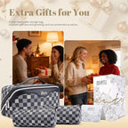 BOYATU Travel Makeup Bag Organizer Cosmetic Bag: 3 Pcs Set Make up Bags for Women with Handle - Waterproof Vegan Leather Toiletry Bag (01-H-Black)