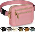 Capolo Fanny Packs for Women Fashion Waist Packs Bag with Adjustable Strap and 4 Zipper Pockets Waterproof Everywhere Crossbody Belt Bag for Workout Running Travelling(Pink)