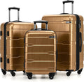 Coolife Luggage Set 3 Piece Hardside PC+ABS Suitcase with TSA Lock, Expandable Large Checked Luggage, Lightweight Rolling Carry On with Spinner Wheels(20/24/28 Inch, Black Brown)