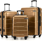 Coolife Luggage Set 3 Piece Hardside PC+ABS Suitcase with TSA Lock, Expandable Large Checked Luggage, Lightweight Rolling Carry On with Spinner Wheels(20/24/28 Inch, Black Brown)