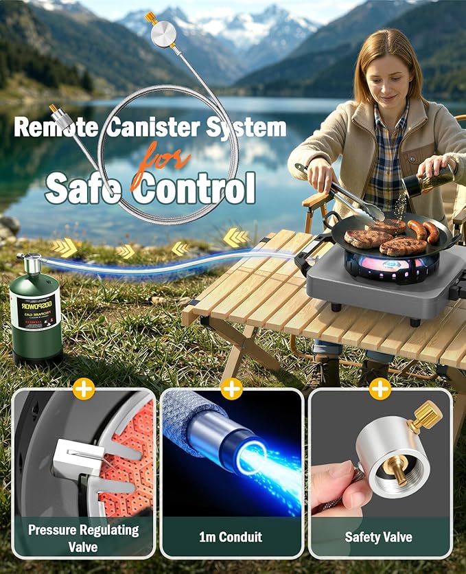 2 Propane Burners Camping Stove, 30,000 BTU Folding Camp Stove with Windproof Grates and Frying Pan,Portable Camping Stoves with Carrying Bag,Camping Essentials for Tailgating/Grilling/Coffee,Titanium