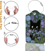 2 Pack Luggage Tag for Suitcase, Cute Unique Leather Bag Tags Identifiers Privacy Cover ID Label with Durable Steel Loop for Women Men Kids Girls Travel (BlackcatskyB)