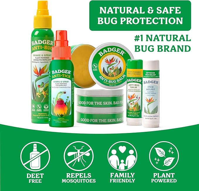 Badger Bug Spray, 3-Hour DEET-Free Mosquito Repellent, Family Friendly, Citronella & Organic Essential Oils, Natural & Vegan Insect Repellent Spray, 8 fl oz Family Size Aluminum Bottle