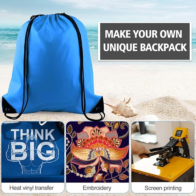 PLULON 2Pcs Drawstring Bags Bulk Blue Drawstring Backpack String Backpack Cinch Sack Sport Gym Backpack Bags for Yoga Traveling Outdoor Sports