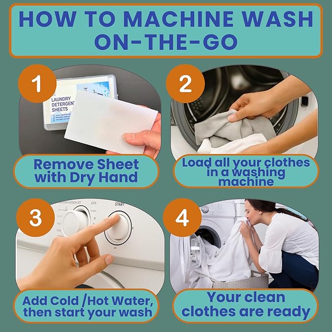 Travel Laundry Detergent Sheets Kit – 2-Size Travel Detergent Sheets + Lightweight Clothesline, Universal Sink Stopper & Foldable Laundry Bag Great for Hotels, Cruises, Camping & Trips