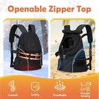 WOYYHO Pet Dog Carrier Backpack with Top and Side Windows, Small Dog Front Backpack Ventilated Mesh Dog Back Pack with Safety Belt for Travel Hiking Outdoor Adventures (Size L: 10-14 lbs, Black 2.0)