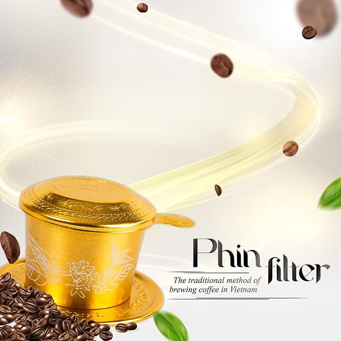TRUNG NGUYEN LEGEND Vietnamese Pour Over Filter Set, Traditional Phin Drip Coffee Maker, Portable Reusable Coffee Press (Yellow)