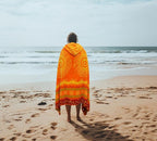 COTTON CRAFT Hooded Beach Towel - Oversized XXL 35x84 Towel with Hood for Adults - The Big Kahuna 7 Foot Extra Large Beach Blanket Towel - Big & Tall Soft 100% Cotton Velour - Sunshine Orange Yellow