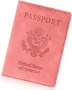 Passport Holder for Travel Essentials,RFID Blocking Passport Cover Wallet Card Case for Women and Men (Pink)