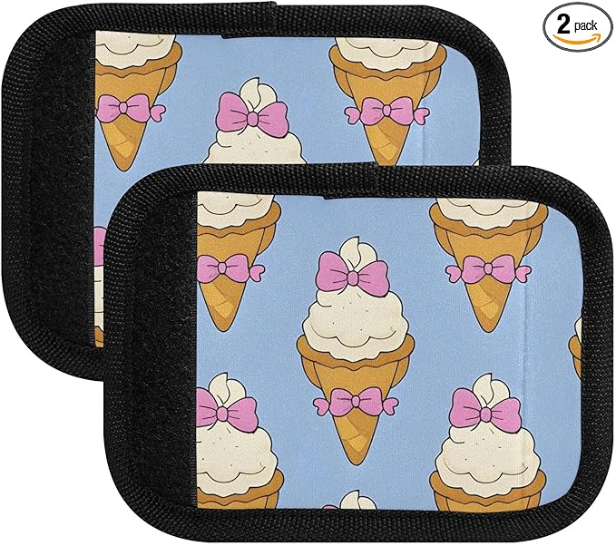 Ice Cream Blue Bowtie Luggage Handle Wrap for Suitcase Luggage Tags Handle Covers Identifiers Soft Decorations Travel Accessories 2 Pack