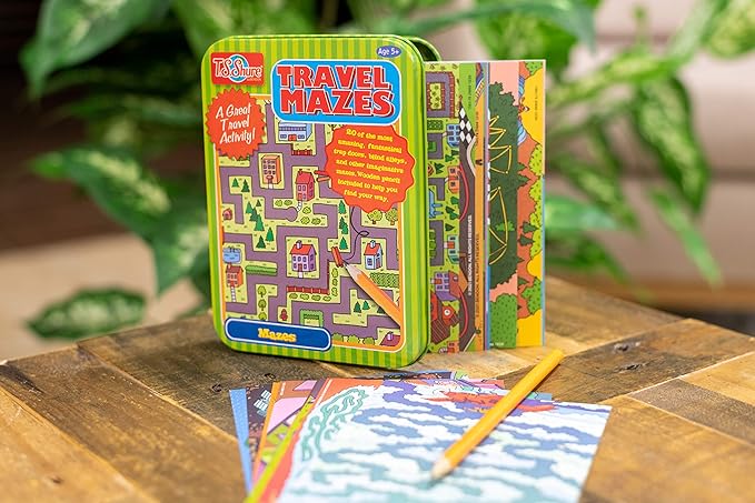 TS Shure by Bendon Travel Games Mazes Mini Activity Tin with 20 Illustrated Activity Sheets and Pencil and Tin 50438