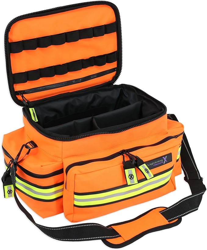 Lightning X Products Lightning X Mid-Sized First Responder EMT Bag | LXMB25 Fully Stocked Aid Kit w/ 200+ BLS Supplies - Orange