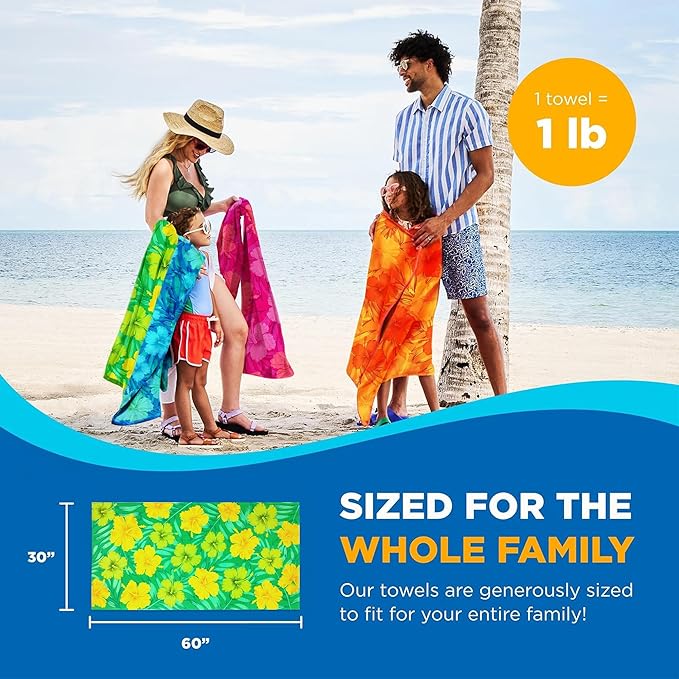 Kaufman - Colorful Hibiscus Beach Towels | 100% Cotton with Ends Hemmed | 30" x 60" | Colorful Soft & Absorbent Pool Towels for Adults and Kids | Fiber Reactive | 12 Pack