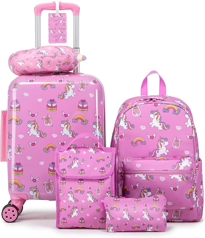 Rosamo Kid’s Luggage Set 6 Piece Suitcase Set 16’’ Hardside Luggage with Spinner Wheels Girls Boys Carry on Luggage Travel Rolling Luggage Airline Approved