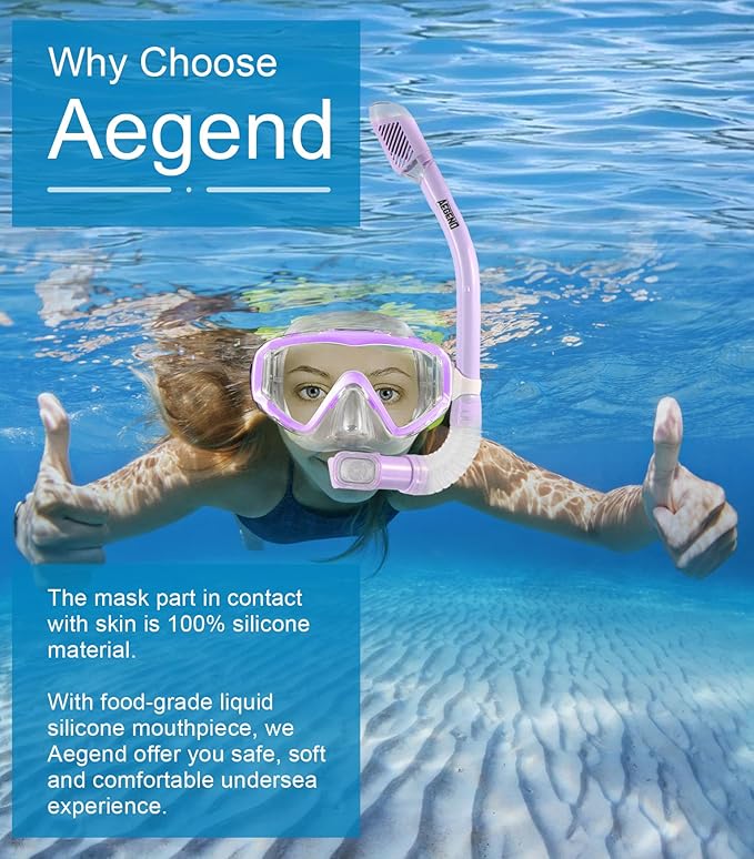 Aegend Snorkeling Gear for Adults Youth Kids, Snorkel Mask with Top Dry Valve - Panoramic View Anti-Leak and Anti-Fog with Mesh Bag for Snorkeling, Scuba Diving, Freediving & Swimming