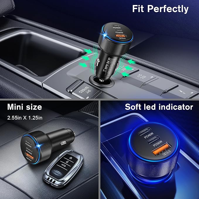 USB C Car Charger 3Pack, 3-Port 93W Dual PD USB-C & USB-A Fast Charging Cigarette Lighter USB Charger for Samsung S25 S24, Car Phone Adapter Accessories for iPhone 17/Air/16/15 Pro Max, Pixel