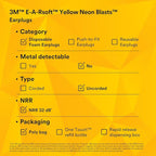 3M Ear Plugs, 200 Pairs/Box, E-A-Rsoft Yellow Neon Blasts 312-1252, Uncorded, Disposable, Foam, NRR 33, Drilling, Grinding, Machining, Sawing, Sanding, Welding, 1 Pair/Poly Bag