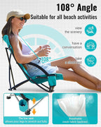 KingCamp Low Beach Chair, High Back Folding Camping Chair for Adults, Oversized Breathable Mesh Seat, 300lbs Heavy Duty Portable Chair with Cup Holder & Storage Pockets for Beach, Outdoor