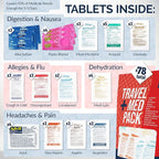 Travel Medicine Kit - 78-Piece TSA-Approved Medication Pack for Flights, Cruises & International Travel | Individually Wrapped OTC Medication Essentials