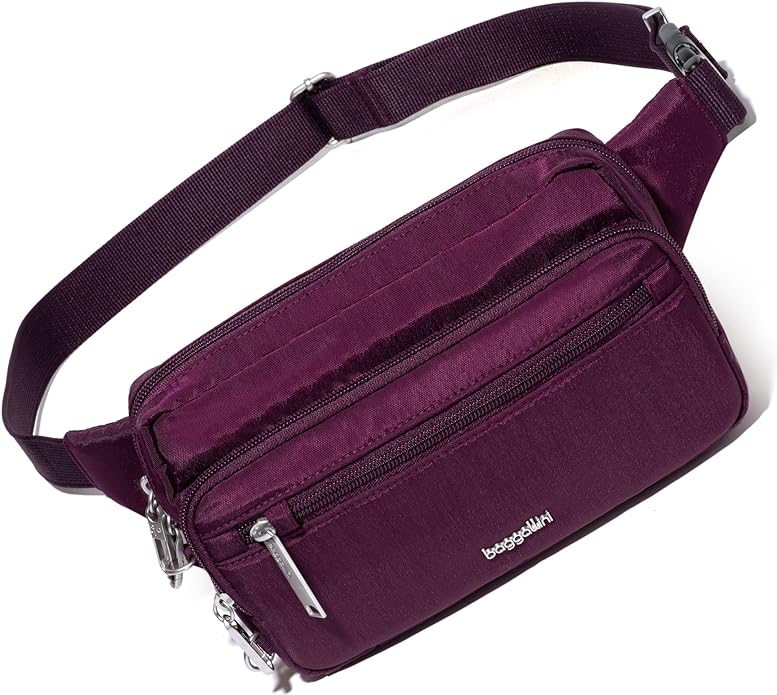 Baggallini Securtex Anti-theft Belt Bag 8.8"x5.5" Crossbody Fanny Pack for Women RFID Wallet Locking Zipper Travel Purse