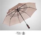 Balios Travel Folding Umbrella with Real Wood Handle Auto Open Close Vented Windproof Canopy - Designed in UK