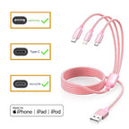 Multi Charging Cable 4ft 3Pack 3 in 1 Charger Cord, Multiple Rapid Nylon Braided Cable USB Charging Cable Multi Phone Charger Cord with Type C Micro Lightning USB Connectors for Cell Phones Pink