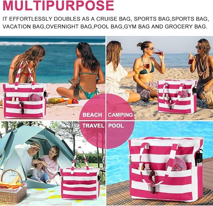 Bluboon Waterproof Beach Tote Pool Bags for Women Ladies Extra Large Carry On Bag With Wet Compartment for Weekender Travel