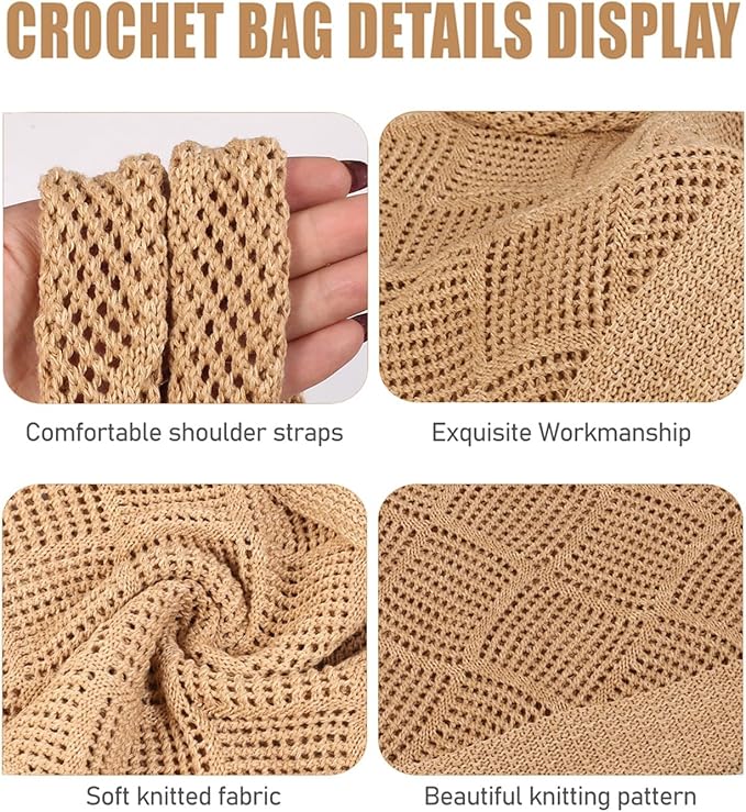 COOKOOKY Crochet Beach Tote bag Summer Beach Bag for Women Aesthetic Mesh Tote Bag Hippie Bag Knit Bag