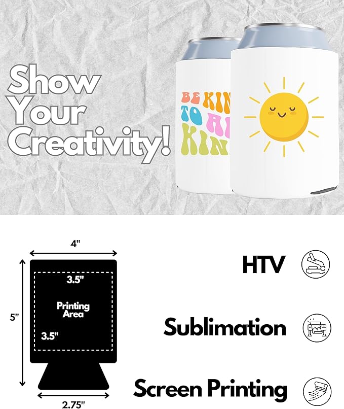 PartyPrints 1000 Pack White Blank Can Cooler Sleeves, Customizable Bulk Sublimation Can Coolers, Extra-Thick Collapsible Drink Insulator Sleeve, Beer Can Coolers for Party Beverages