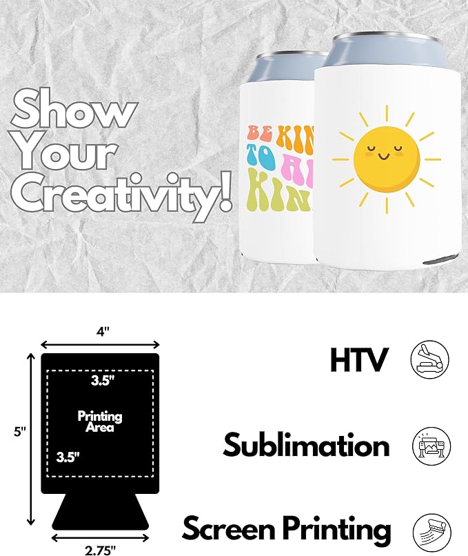 PartyPrints 25 Pack White Blank Can Cooler Sleeves, Customizable Bulk Sublimation Insulated Foam for Beer, Collapsible Plain Drink Holder, Cold Soda Insulator, 12oz Regular, 16oz Tall Cans