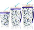 KJQJLY 3 Pac Reusable Iced Coffee Sleeves for Iced Coffee Cups or Drinks Reusable Neoprene Insulated Sleeves for Hot and Cold Drinks from Starbucks, Dunkin, And More (Little Orchid)
