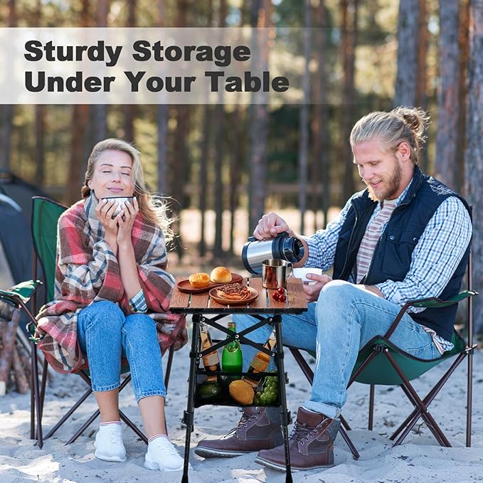 Odoland Portable Camping Table, 15.8"L x 11.8"W Folding Table with Adjustable Height 15.8" - 22", Small Beach Table with Storage Bag for Outdoor Camp, Cooking, Picnic, Travelling, Backyards, Fishing