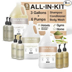 Spa Collection Gallon & Dispenser Set | 1-Shoppe Amenities Kit | Shampoo, Conditioner, Body Wash | Refillable 10.14 oz Pump Bottles