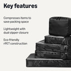 Amazon Essentials 8-Piece Packing Cubes Travel Accessories Set, Luggage Organiser with Double Zip, rPET Construction, Space-Saving Design, Black