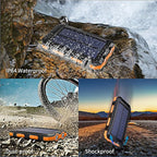 Solar Charger Power Bank 20000mAh Portable Charger with 4 Built-in Cables and USB-C in/Output, Dual Emergency Flashlights, Waterproof Outdoor Battery Pack for Camping, Hiking, Travel, and Storm Prep