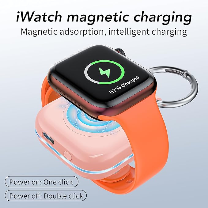 HUOTO Portable Wireless Charger for Apple Watch Accessories,for Apple Watch Series 11/10/9/8/UItra 2/UItra/7/6/5/4/3/2/SE,Compact Magnetic iWatch Charger 1200mAh Power Bank Keychain Travel Style Gift