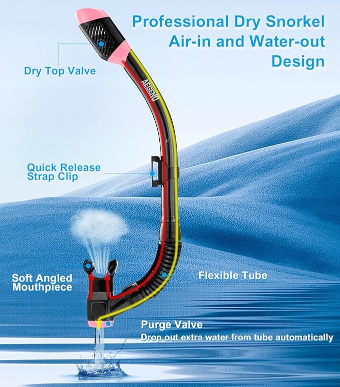 Aegend Snorkeling Gear for Adults Youth Kids, Snorkel Mask with Top Dry Valve - Panoramic View Anti-Leak and Anti-Fog with Mesh Bag for Snorkeling, Scuba Diving, Freediving & Swimming