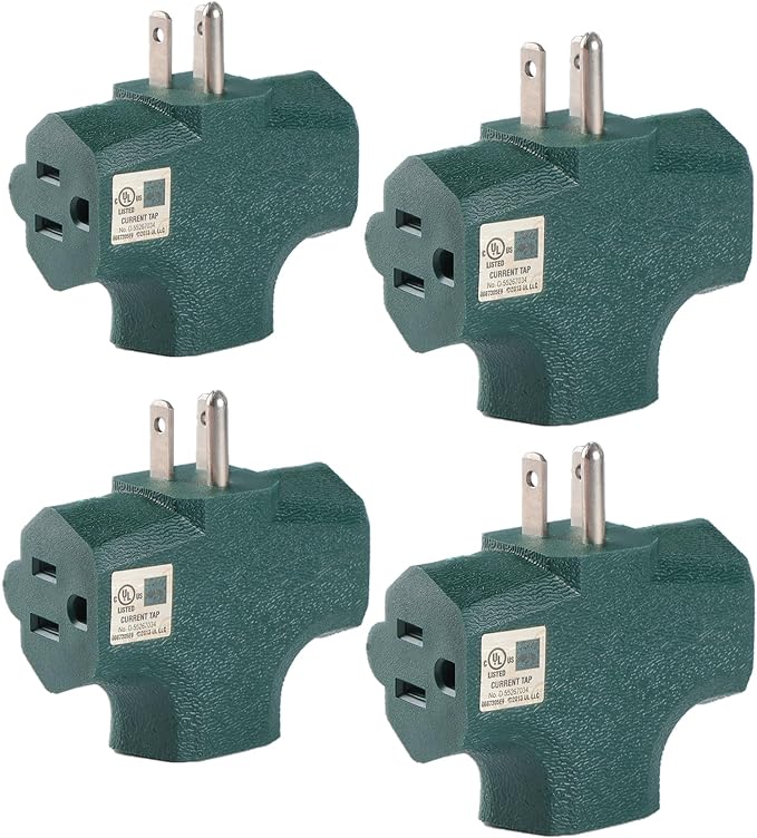 3 Way Plug Adapter - UL Listed - Outdoor Outlet Splitter 3 Prong - Electrical Outlet Extender, Wall Outlet Expander, Outdoor Heavy Duty Triple Plug Outlet Adapter